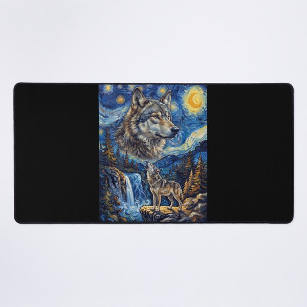 Item preview, Wolf Howling Moon Starry Night Van Gogh Art Animal Lover designed and sold by dian-rody-crest.