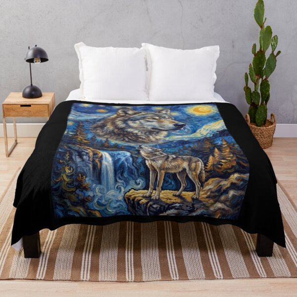 Item preview, Wolf Howling Moon Starry Night Van Gogh Art Animal Lover designed and sold by dian-rody-crest.
