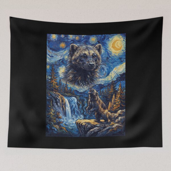 Item preview, Wolverine Howling Moon Starry Night Van Gogh Art Animal Lover designed and sold by dian-rody-crest.