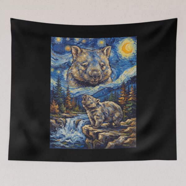 Item preview, Wombat Howling Moon Starry Night Van Gogh Art Animal Lover designed and sold by dian-rody-crest.