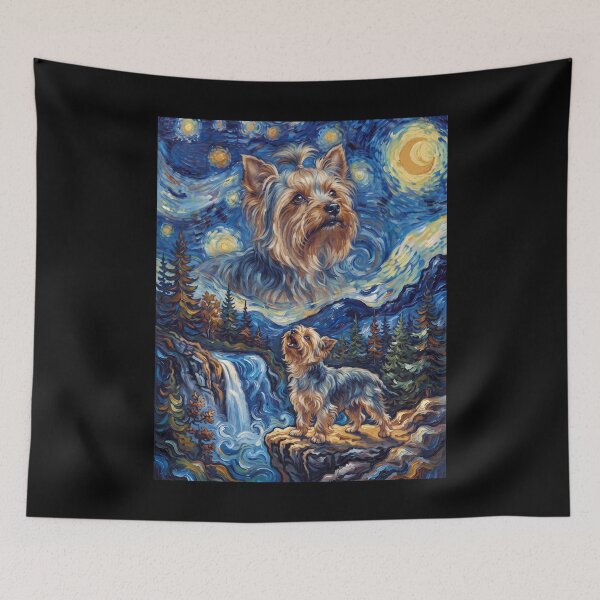 Item preview, Yorkshire Terrier Howling Moon Starry Night Van Gogh Art Dog Lover designed and sold by dian-rody-crest.