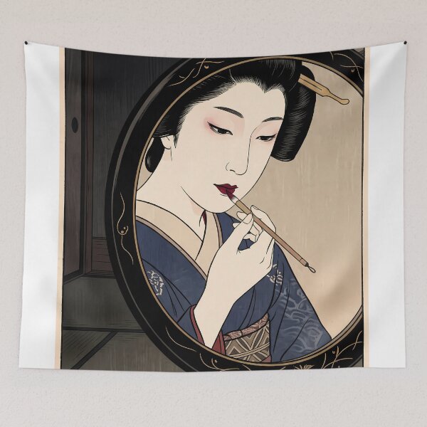 Item preview, Geisha Applying Rouge in Vanity Mirror designed and sold by TokyoUkiyoHouse.