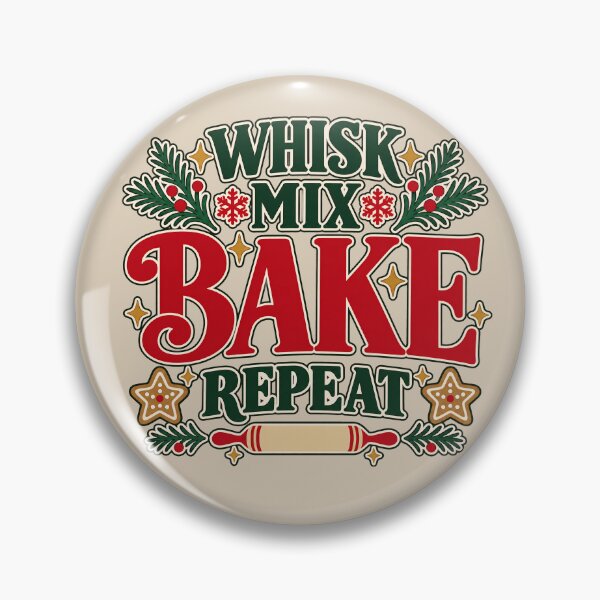 Item preview, Whisk Mix Bake Repeat Christmas Baking Typography designed and sold by  MAD's Recreation Studio.