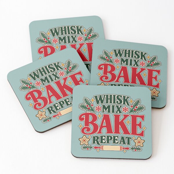 Item preview, Whisk Mix Bake Repeat Christmas Baking Typography designed and sold by  MAD's Recreation Studio.