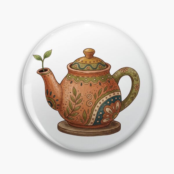 Item preview, Boho Terracotta Teapot Tea Lover Folk Art Sprout designed and sold by Sanan Israyilli.