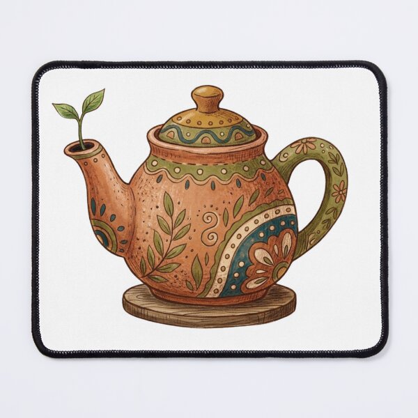 Item preview, Boho Terracotta Teapot Tea Lover Folk Art Sprout designed and sold by Sanan Israyilli.