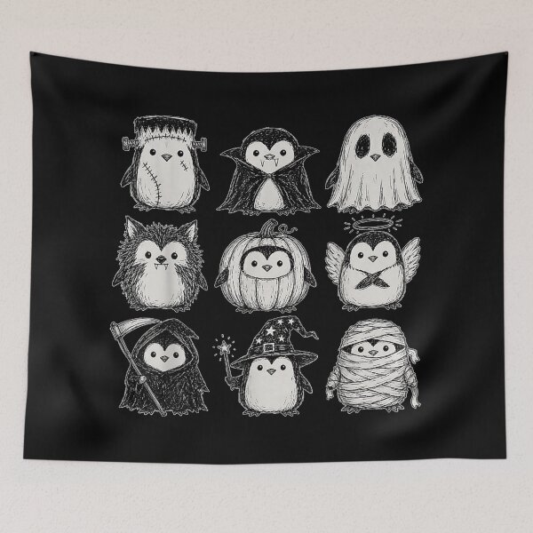 Item preview, Cute Halloween Penguin Doodle Spooky Skeleton Pumpkin designed and sold by CrinoSwice.