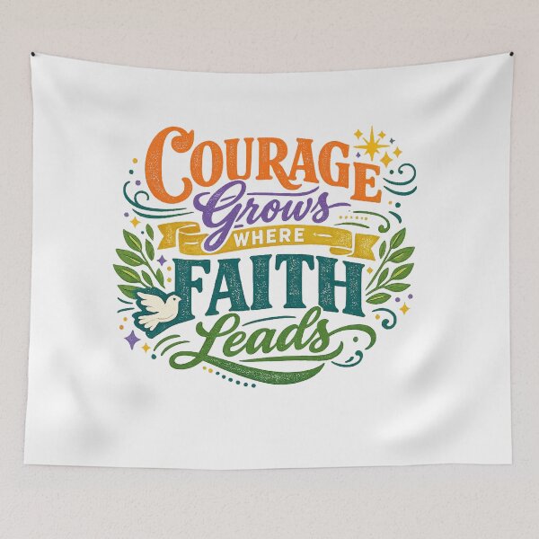 Item preview, Courage Grows Where Faith Leads Inspirational Spiritual Quote Art Design designed and sold by inkoutninja.