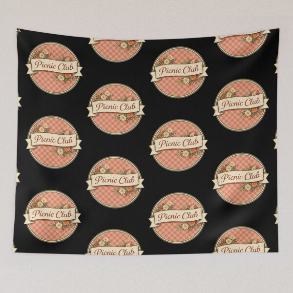 Item preview, Vintage Cottagecore Picnic Club Gingham Floral Emblem designed and sold by FestivityFinds.