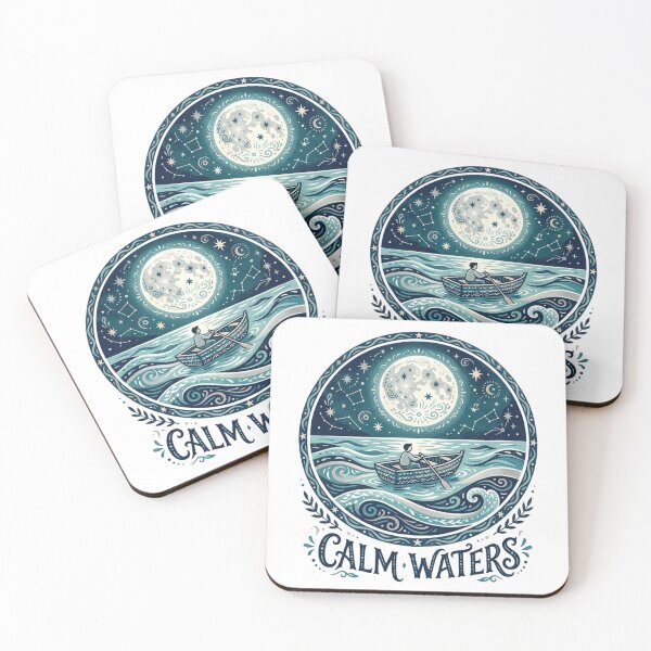 Item preview, Calm Waters Moonlit Ocean Rowboat Celestial Art designed and sold by Sanan Israyilli.
