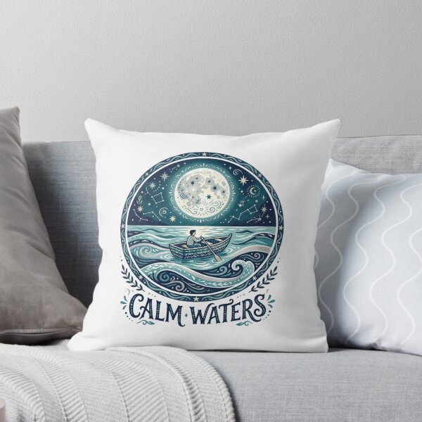 Item preview, Calm Waters Moonlit Ocean Rowboat Celestial Art designed and sold by Sanan Israyilli.