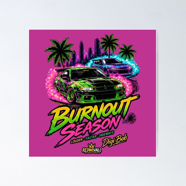 Item preview, Burnout Season JDM Drift Cars Synthwave Neon City T-Shirt  designed and sold by digitalbob60.