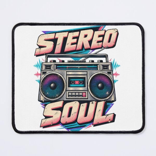 Item preview, Retro Vintage Stereo Soul Boombox Illustration, 80s Ghetto Blaster Cassette Player with Distressed Typography and Neon Sound Waves designed and sold by Jetgreenstudio.