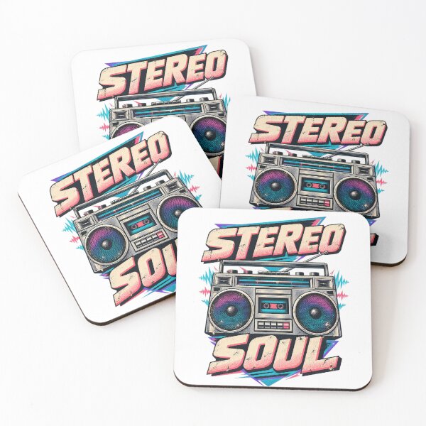 Item preview, Retro Vintage Stereo Soul Boombox Illustration, 80s Ghetto Blaster Cassette Player with Distressed Typography and Neon Sound Waves designed and sold by Jetgreenstudio.