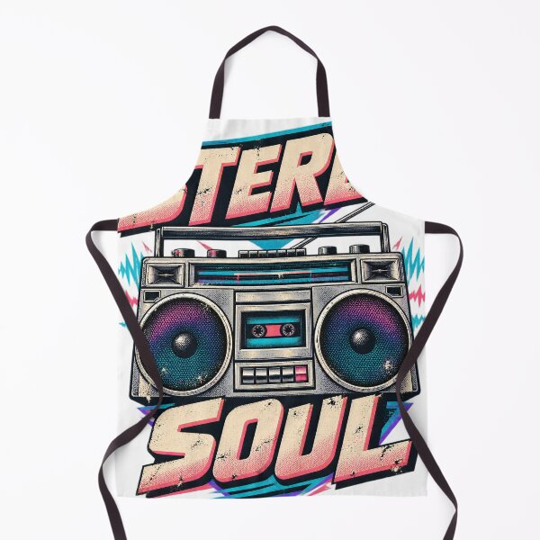 Item preview, Retro Vintage Stereo Soul Boombox Illustration, 80s Ghetto Blaster Cassette Player with Distressed Typography and Neon Sound Waves designed and sold by Jetgreenstudio.