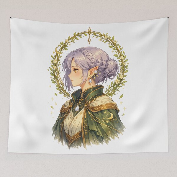 Item preview, Lavender Elf Maiden Celestial Moon Fantasy Floral Portrait Art Design designed and sold by inkoutninja.
