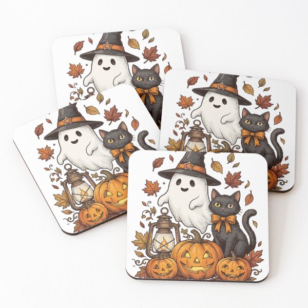Item preview, Halloween Ghost Witch Black Cat Pumpkins designed and sold by Ranpict.