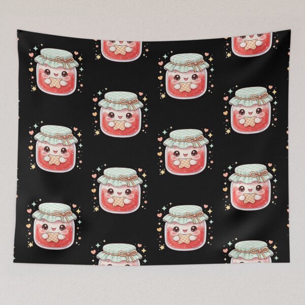 Item preview, Cute Kawaii Strawberry Jam Jar Mint Gingham Cottagecore Kitchen designed and sold by FestivityFinds.