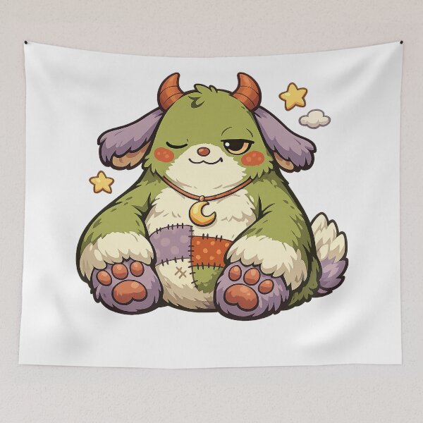 Item preview, Cute Green Horned Monster Kawaii Plush Fantasy Creature Art Design designed and sold by inkoutninja.