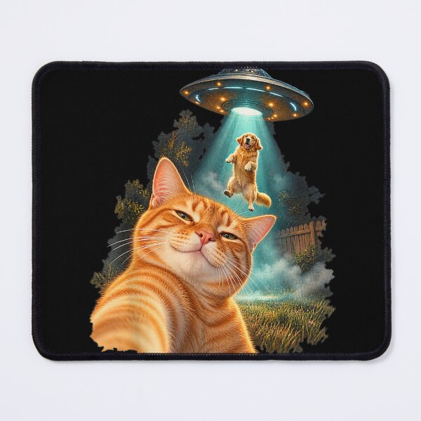 Item preview, Funny Cat Selfie Alien UFO Dog Abduction Humor designed and sold by DaphoLatara.