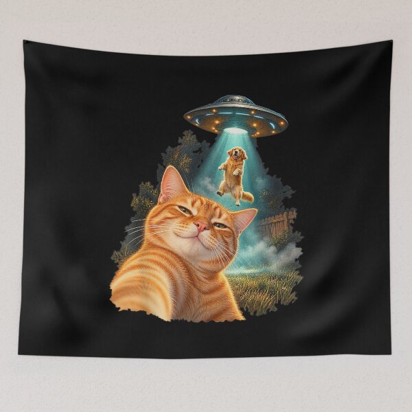 Item preview, Funny Cat Selfie Alien UFO Dog Abduction Humor  designed and sold by DaphoLatara.