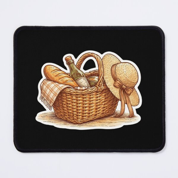 Item preview, Vintage Cottagecore Picnic Basket Wine Bread Straw Hat designed and sold by FestivityFinds.