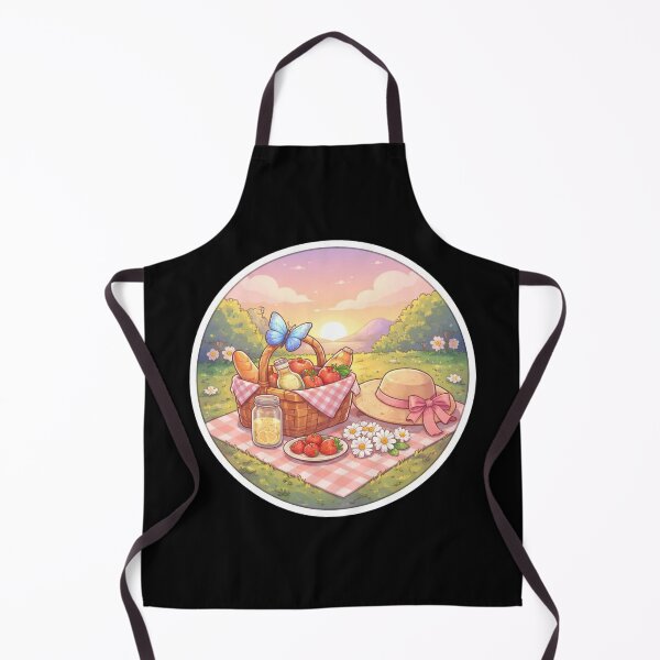 Item preview, Cute Cottagecore Sunset Picnic Basket with Butterfly Strawberries and Straw Hat designed and sold by FestivityFinds.