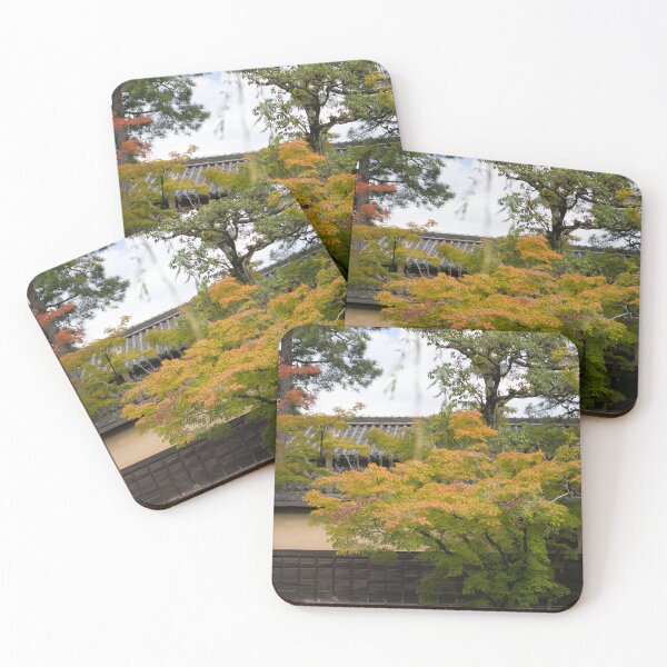 Item preview, Autumn Maple Leaves Over Traditional Japanese Tiled Wall designed and sold by WELUP.