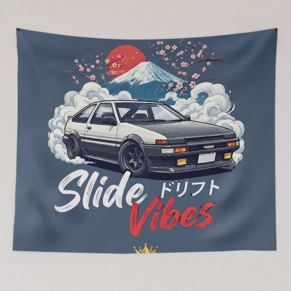 Item preview, Slide Vibes JDM Drift Car AE86 Mt Fuji Cherry Blossoms Japanese Streetwear Art designed and sold by digitalbob60.