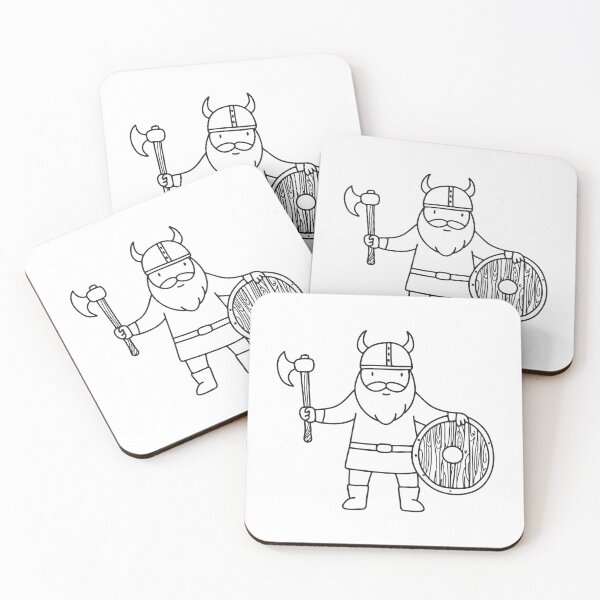 Artikelvorschau, Eine Illustration eines Wikingers, der eine Axt neben einem Holzschild hält. entworfen und verkauft von rasagamastore.