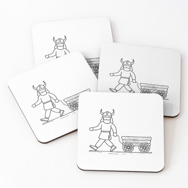 Item preview, An illustration of viking man walking past a wooden cart designed and sold by rasagamastore.
