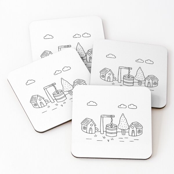 Item preview, An illustration of village with a water well in the center designed and sold by rasagamastore.