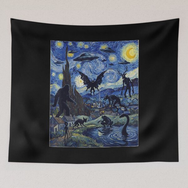 Item preview, The Starry Painting Cryptids Bigfoot Alien Mothman UFO designed and sold by DienesAngele.