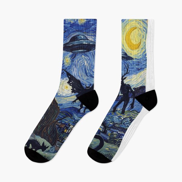 Item preview, The Starry Painting Cryptids Bigfoot Alien Mothman UFO designed and sold by DienesAngele.