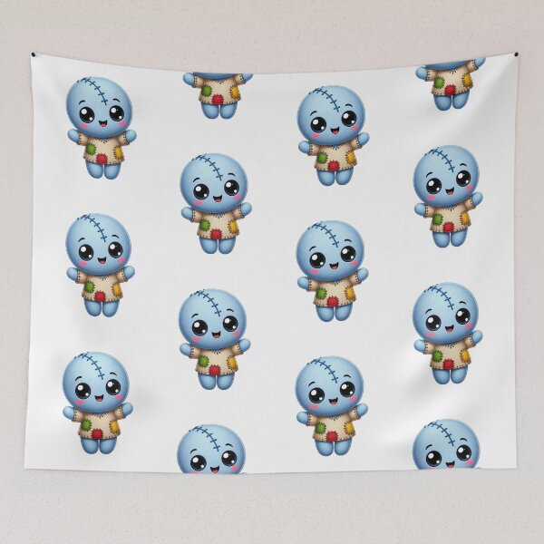 Item preview, Cute Blue Patchwork Rag Doll Kawaii Plushie Sticker designed and sold by FestivityFinds.