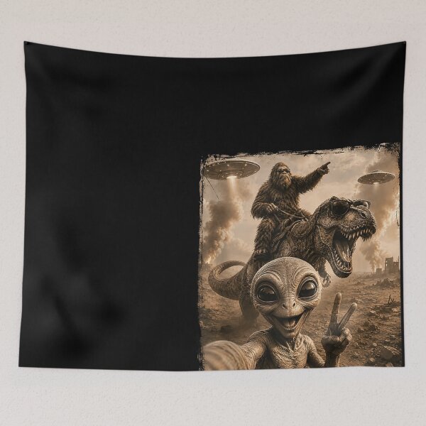 Item preview, Alien Selfie Bigfoot T Rex UFO designed and sold by DienesAngele.