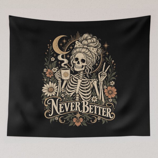 Item preview, Never Better Skeleton Coffee Boho Floral Retro Vintage Design designed and sold by SEINENGAPPI19.