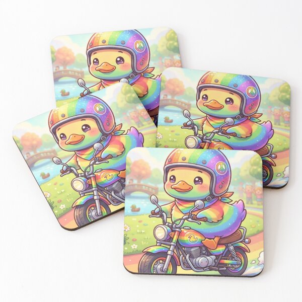 Item preview, Rainbow rubber duck riding a motorbike designed and sold by Creepy Princess Creations.