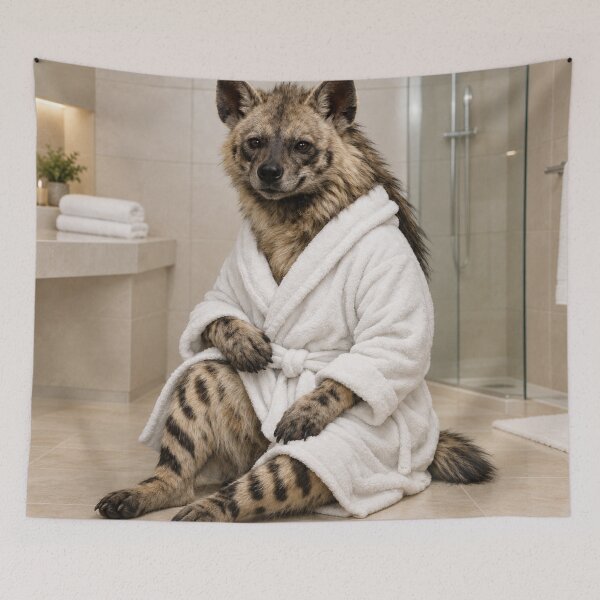 Item preview, Striped Hyena White Bathrobe designed and sold by Sillytoe.