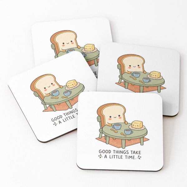 Item preview, Cute Toast Breakfast Table | Good Things Take a Little Time Kawaii Illustration designed and sold by MrDev.