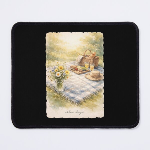 Item preview, Slow Days Cottagecore Picnic Watercolor Poster with Daisy Jar and Blanket Wall Art designed and sold by FestivityFinds.