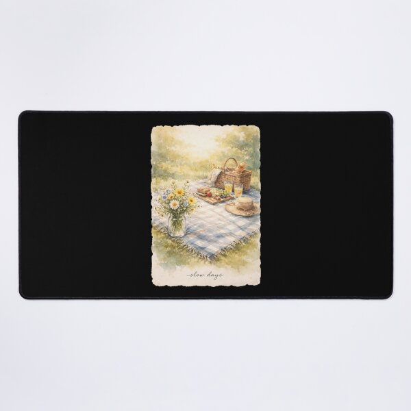 Item preview, Slow Days Cottagecore Picnic Watercolor Poster with Daisy Jar and Blanket Wall Art designed and sold by FestivityFinds.