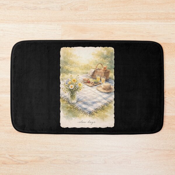 Item preview, Slow Days Cottagecore Picnic Watercolor Poster with Daisy Jar and Blanket Wall Art designed and sold by FestivityFinds.
