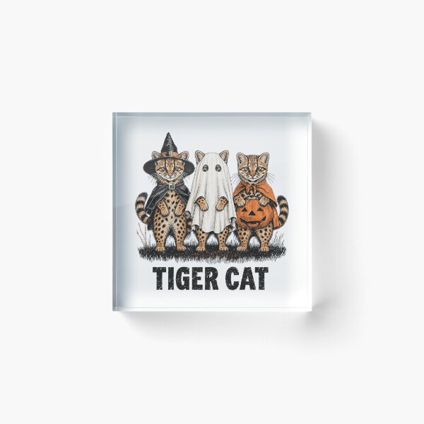 Item preview, Three Tiger Cat Halloween Costumes Witch Ghost Pumpkin Vintage designed and sold by CozyCubs-Art.