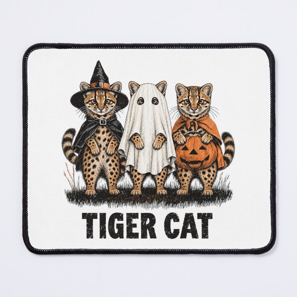 Item preview, Three Tiger Cat Halloween Costumes Witch Ghost Pumpkin Vintage designed and sold by CozyCubs-Art.