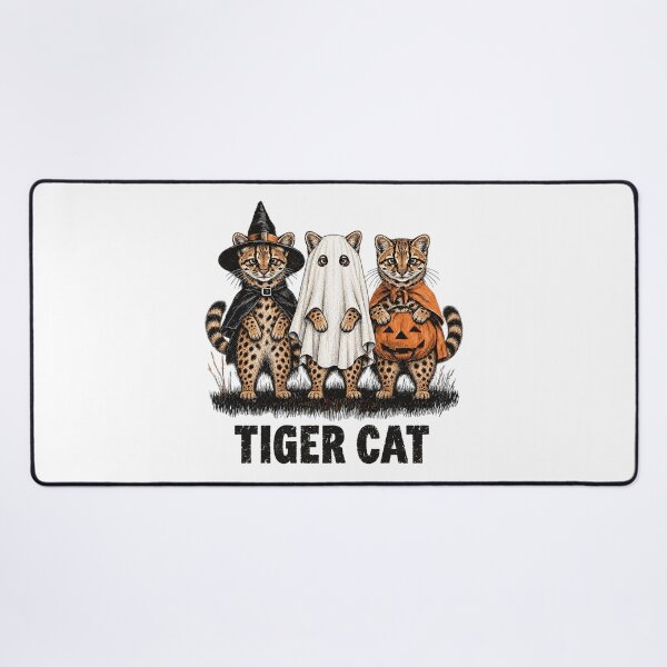 Item preview, Three Tiger Cat Halloween Costumes Witch Ghost Pumpkin Vintage designed and sold by CozyCubs-Art.