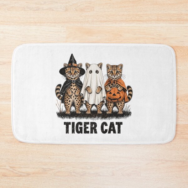 Item preview, Three Tiger Cat Halloween Costumes Witch Ghost Pumpkin Vintage designed and sold by CozyCubs-Art.