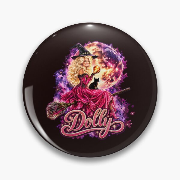 Item preview, Dolly Parton Halloween Witch Riding Broomstick Pink Glitter Graphic designed and sold by CozyCubs-Art.
