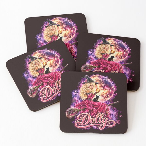 Item preview, Dolly Parton Halloween Witch Riding Broomstick Pink Glitter Graphic designed and sold by CozyCubs-Art.