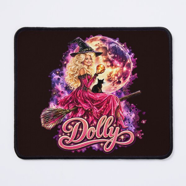 Item preview, Dolly Parton Halloween Witch Riding Broomstick Pink Glitter Graphic designed and sold by CozyCubs-Art.